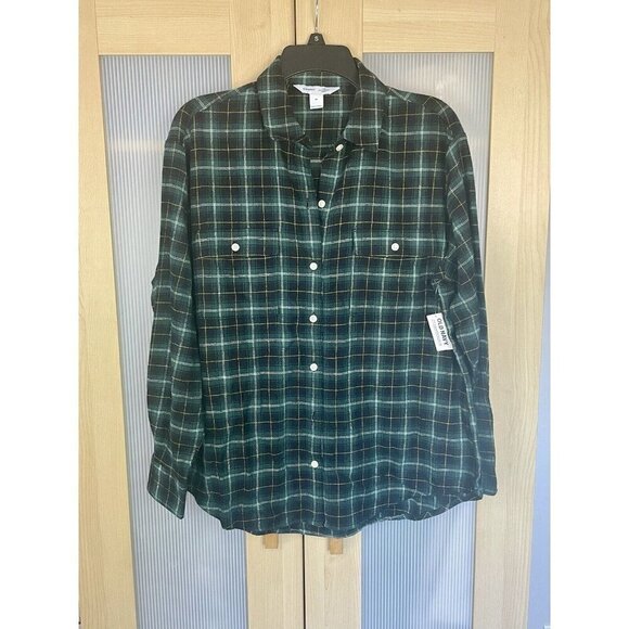 Old Navy Swiftie Boyfriend Shirt Flannel Button Up Tunic Size M Orange Country - Picture 1 of 3